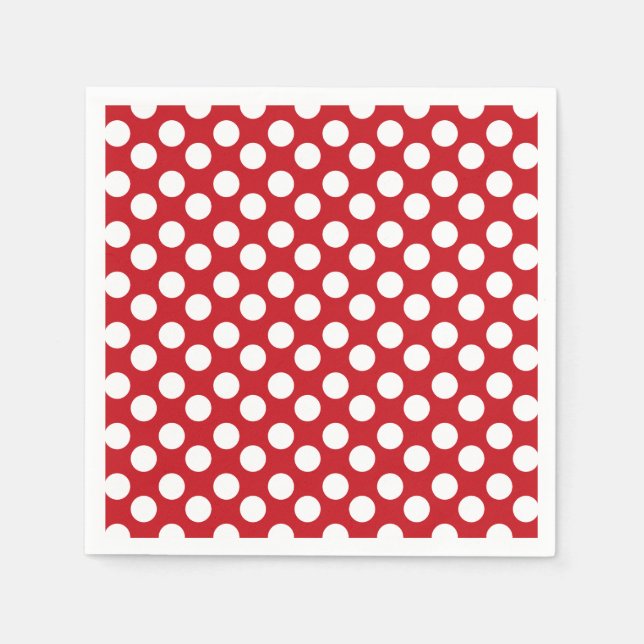 Serviette En Papier Papier à points Polka rouge et blanc Napkin (Devant)
