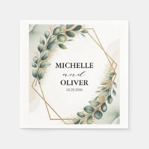 Serviette En Papier Papier alu Géométrique aquarelle eucalyptus Mariag