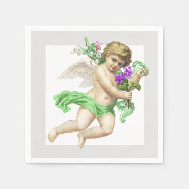 Serviette En Papier Papier Angel Cherub gris vert Napkin (Devant)