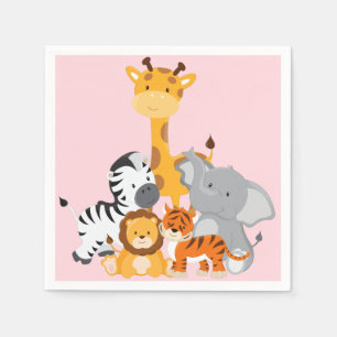 Serviette En Papier Papier animal de la jungle rose mignonne
