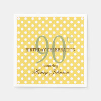 Papier anniversaire 90 ans à pois jaunes et blancs