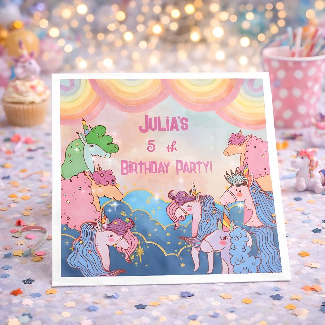 Serviette En Papier Papier Anniversaire de enfant Pastel Unicorn (Créateur téléchargé)