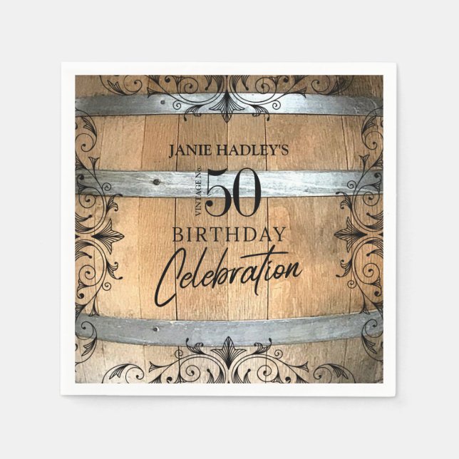 Serviette En Papier Papier Anniversaire de Tonneau de Whisky Rustique (Devant)