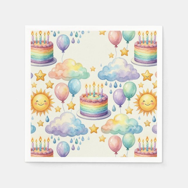 Serviette En Papier Papier Anniversaire Nuage Arc-en-Ciel (Devant)