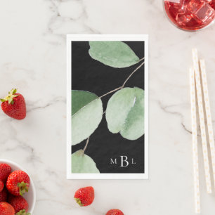 Serviette En Papier Papier aquarelle Eucalyptus Monogramme Gras Noir