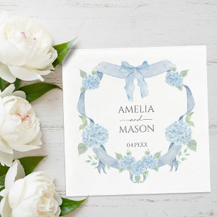 Serviette En Papier Papier aquarelle mariage crête Hydrangea bleu