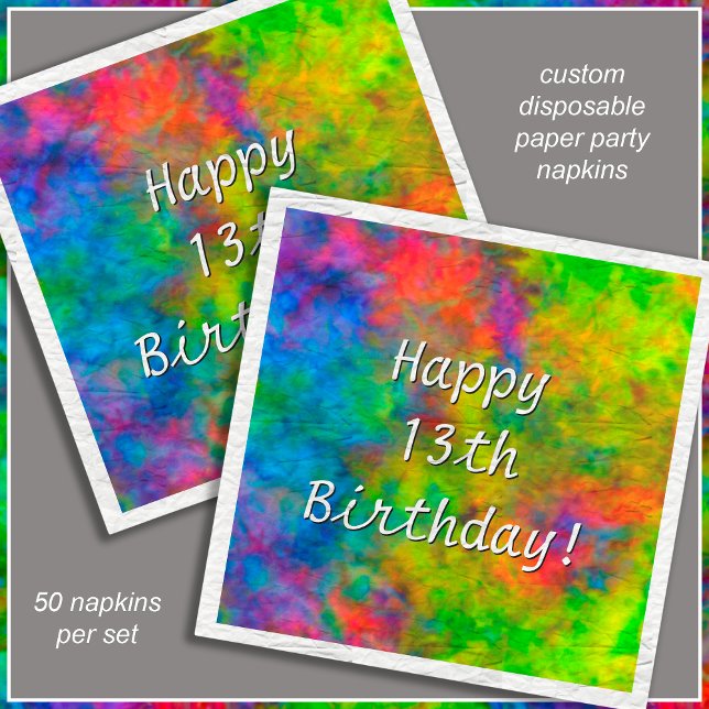 Serviette En Papier Papier [Atomic Tie-Dye] couleurs arc-en-ciel psych (Customize the text for your event. )
