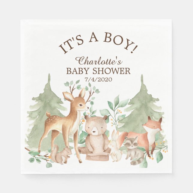 Serviette En Papier Papier Baby shower animal bois (Devant)