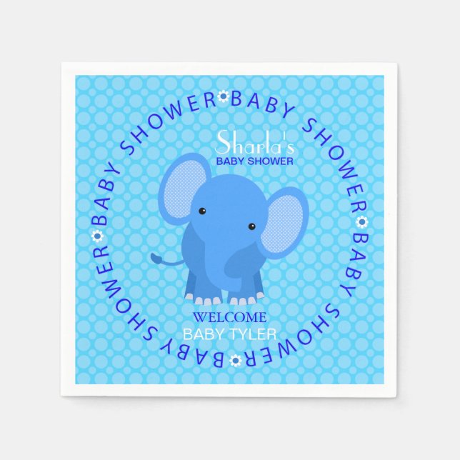 Serviette En Papier Papier Baby shower bleu éléphant (Devant)