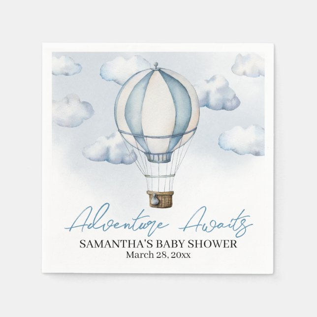Serviette En Papier Papier Baby shower Blue Hot Air Balloon (Devant)