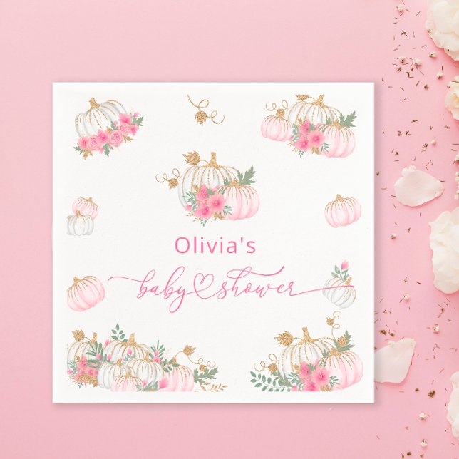 Serviette En Papier Papier Baby shower Citrouille rose Napkin (Créateur téléchargé)