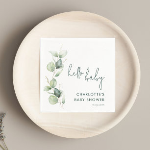 Serviette En Papier Papier Baby shower de script Eucalyptus aquarelle