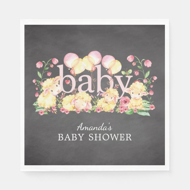 Serviette En Papier Papier Baby shower doux petit agneau serviettes (Devant)