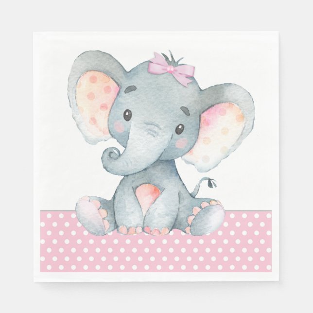 Serviette En Papier Papier Baby shower Eléphant fille serviettes (Devant)
