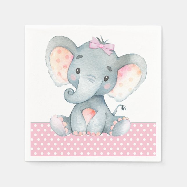 Serviette En Papier Papier Baby shower Eléphant fille serviettes (Devant)