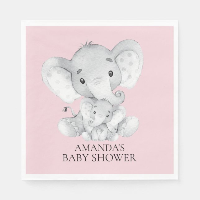 Serviette En Papier Papier Baby shower Elephant Girls (Devant)