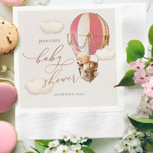 Serviette En Papier Papier Baby shower fille à ballons rose ours