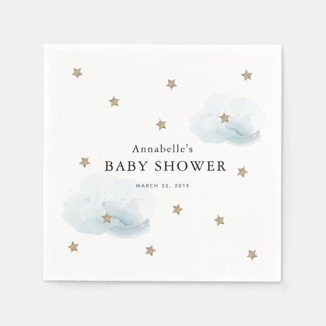 Serviette En Papier Papier Baby shower Gold Stars & Nuages (Devant)