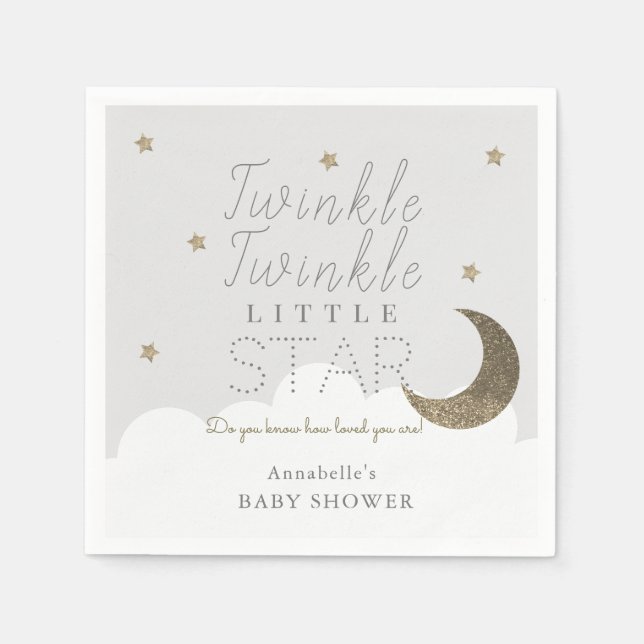 Serviette En Papier Papier Baby shower gris minuscule étoile (Devant)