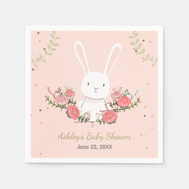 Serviette En Papier Papier Baby shower lapin Napkin Woodland Rose Girl (Devant)