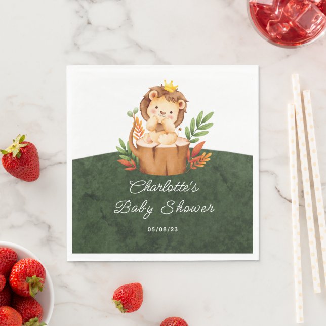 Serviette En Papier Papier Baby shower Lion Jungle (En situation)