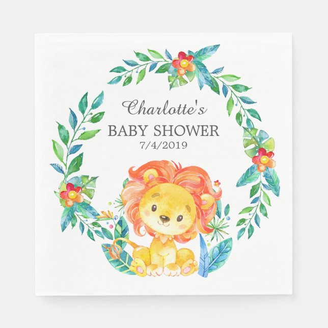 Serviette En Papier Papier Baby shower Lion Jungle (Devant)