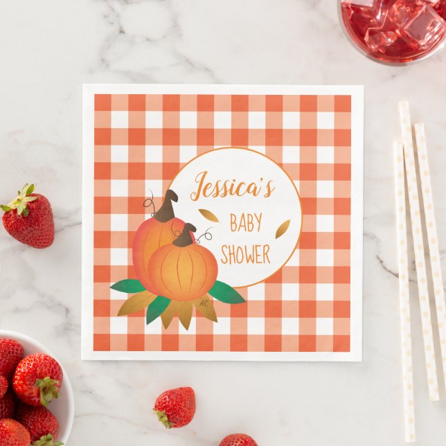 Serviette En Papier Papier Baby shower orange En vichy automne (En situation)