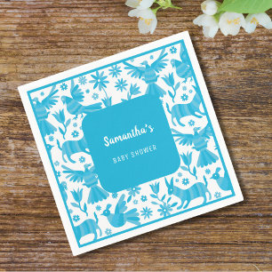 Serviette En Papier Papier baby shower Otomi bleu Napkin