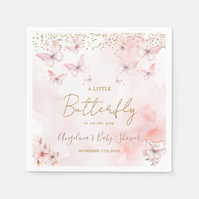 Serviette En Papier Papier Baby shower papillon rose (Devant)