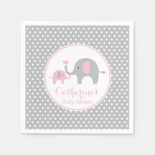 Serviette En Papier Papier Baby shower rose et gris éléphant Napkin