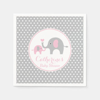 Serviette En Papier Papier Baby shower rose et gris éléphant Napkin