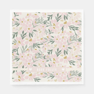 Serviette En Papier Papier Baby shower rose floral Napkin avec nom