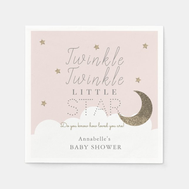 Serviette En Papier Papier Baby shower rose petit étoile Twinkle (Devant)