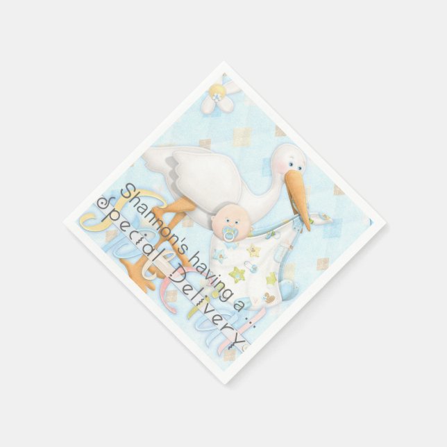 Serviette En Papier Papier Baby shower Stork Blue Boy (Coin)