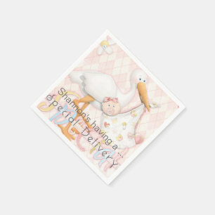 Serviette En Papier Papier Baby shower Stork Rose Girl