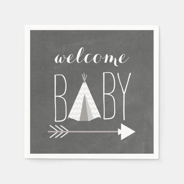 Serviette En Papier Papier Baby shower Tipi blanc (Devant)