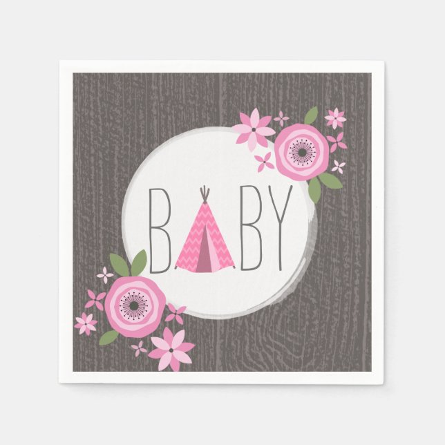 Serviette En Papier Papier Baby shower Tipi rose Napkin (Devant)
