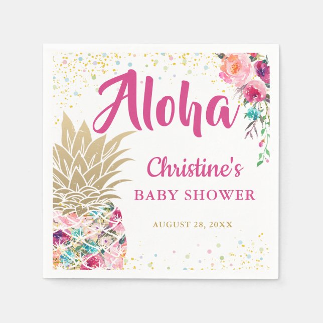 Serviette En Papier Papier Baby shower Tropical Pink Gold (Devant)
