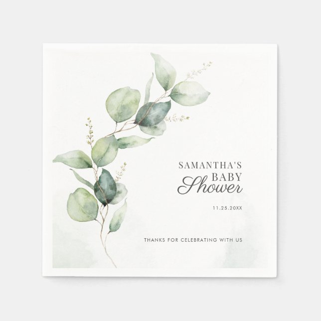 Serviette En Papier Papier Baby shower végétal Eucalyptus Botanique (Devant)