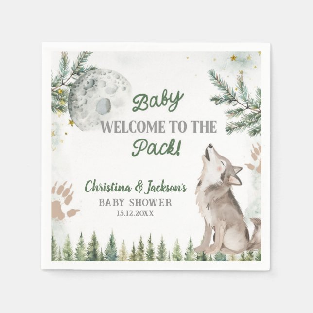 Serviette En Papier Papier Baby shower Wolf Forest (Devant)
