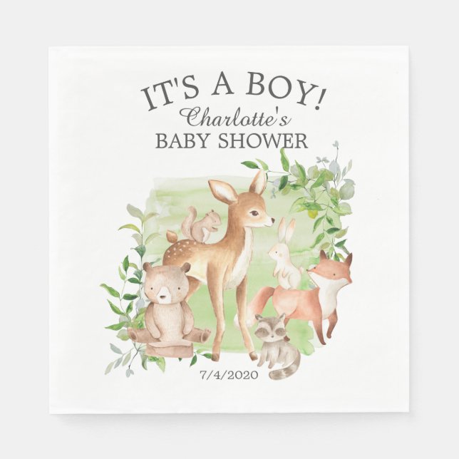 Serviette En Papier Papier Baby shower Woodland Friends (Devant)