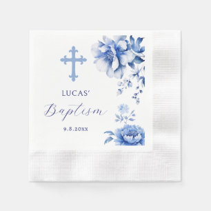 Serviette En Papier Papier Baptême Fleurs Bleues Napkin