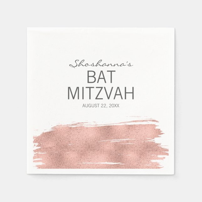 Serviette En Papier Papier Bat mitzvah rose Gold Brushstroke (Devant)