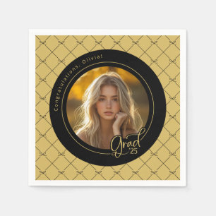 Serviette En Papier Papier Black Gold Yellow Photo Graduation Party