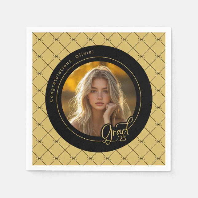 Serviette En Papier Papier Black Gold Yellow Photo Graduation Party (Devant)