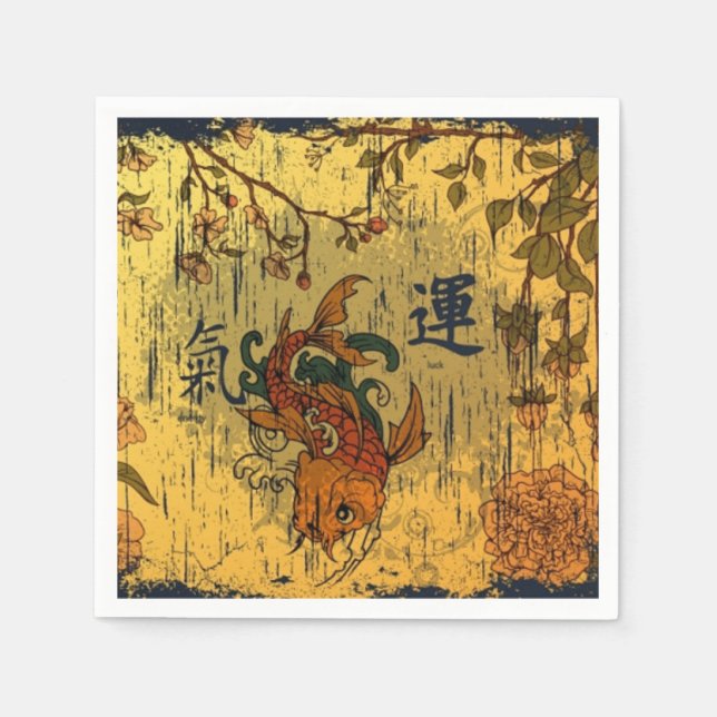 Serviette En Papier Papier blanc japonais Koi serviettes, arêtes stand (Devant)