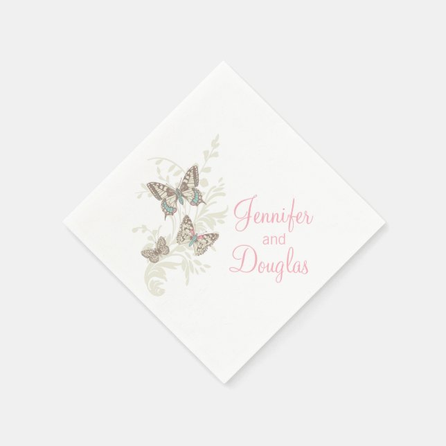Serviette En Papier Papier blanc rose mariage papillon (Coin)