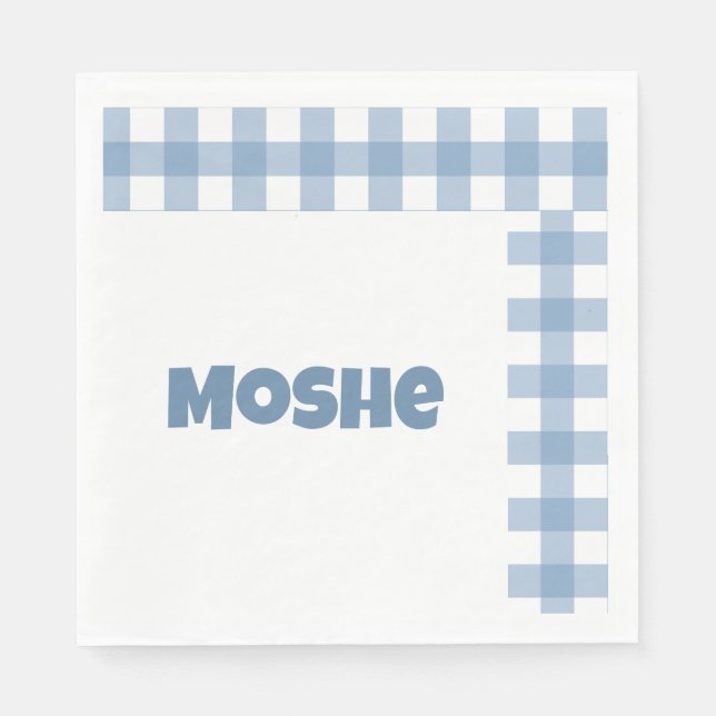 Serviette En Papier Papier bleu en vichy anniversaire (Devant)