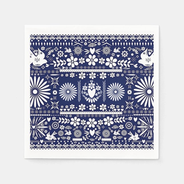 Serviette En Papier Papier Bleu Marine Picado Mexicain Mariage (Devant)