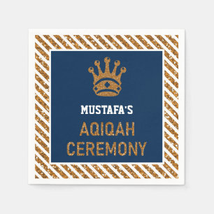 Serviette En Papier Papier Blue Gold Royal Crown Prince Aqiqah
